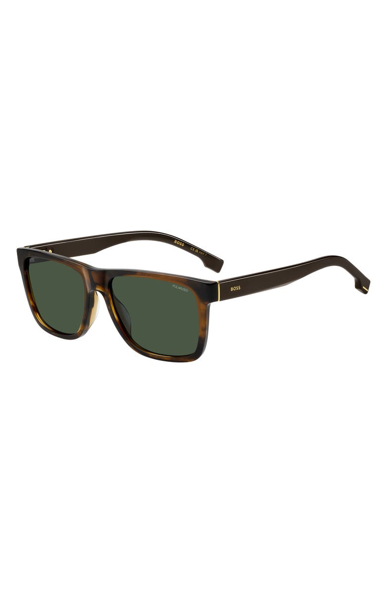 BOSS 57mm Gradient Polarized Square Sunglasses, Alternate, color, Brown Horn/ Green Polar
