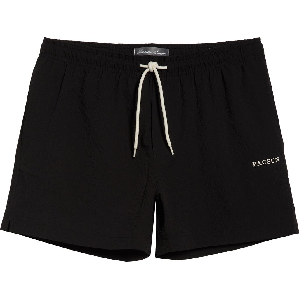 Pacsun 4.5-inch Seersucker Swim Trunks In Black
