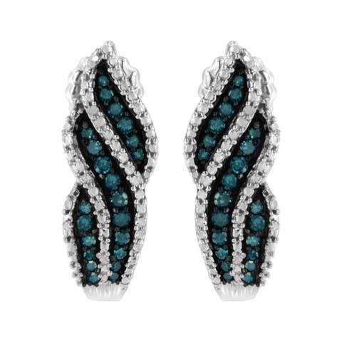 Sterling Silver .5 ct. TDW Treated Blue Diamond Dangling Stud Earrings