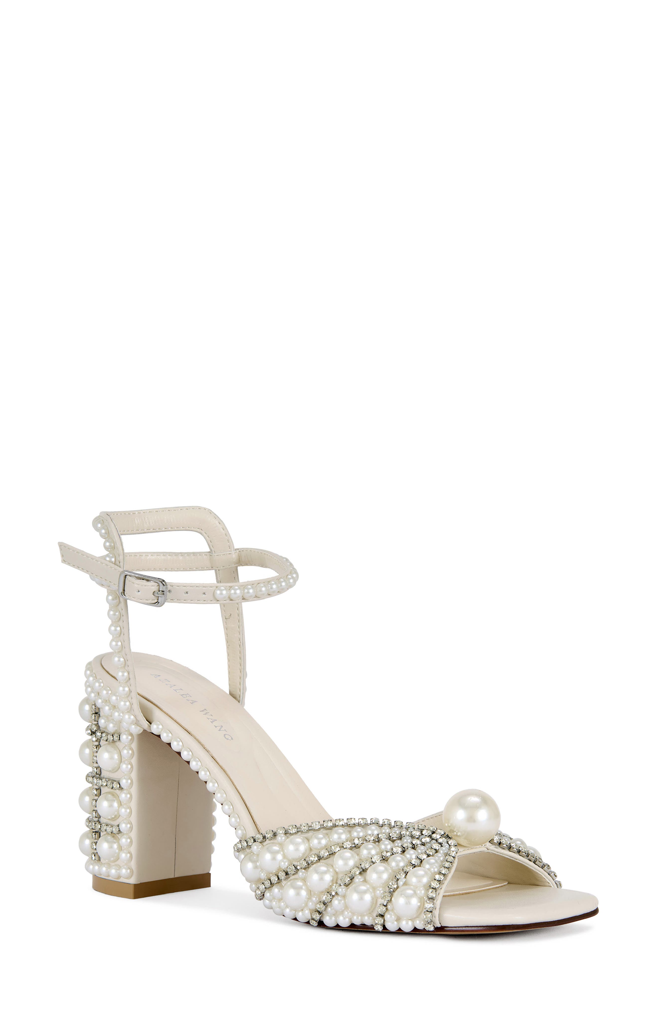 AZALEA WANG Esteva Crystal Studded Ankle Strap Sandal, Main, color, White