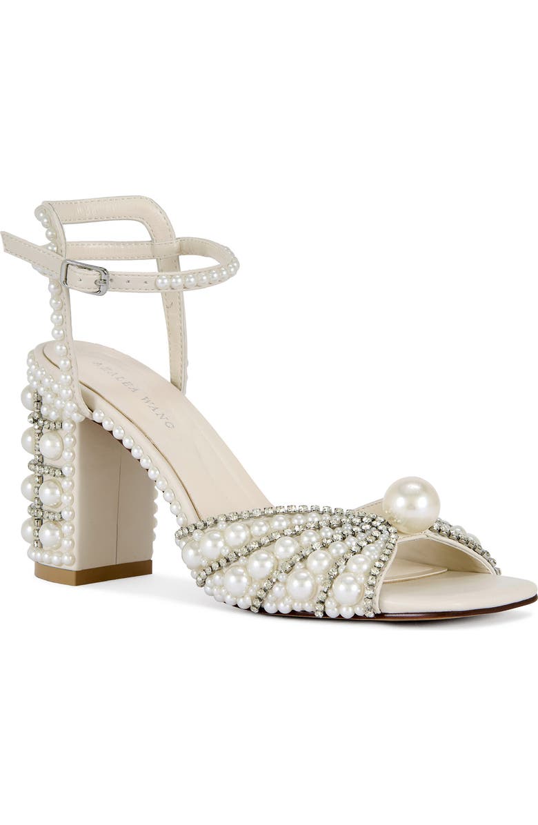 AZALEA WANG Esteva Crystal Studded Ankle Strap Sandal, Main, color, White