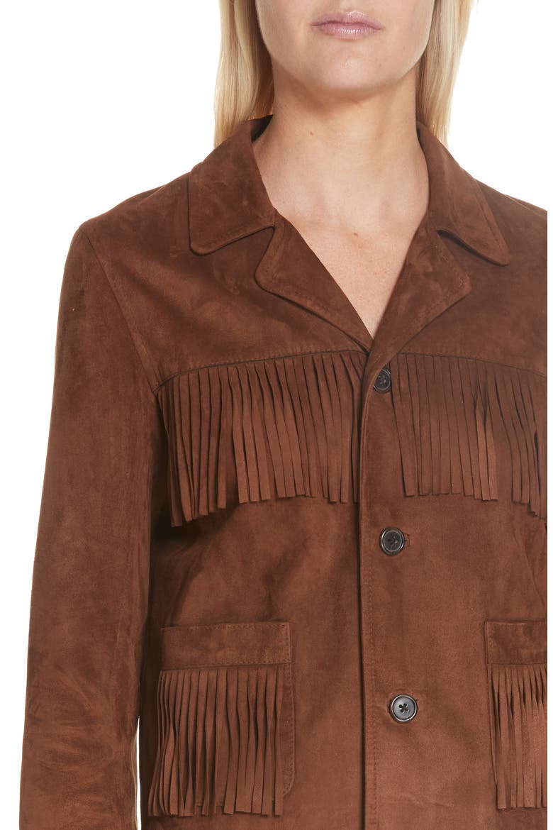 Frida Suede Fringe Jacket, Alternate, color, DARK COGNAC