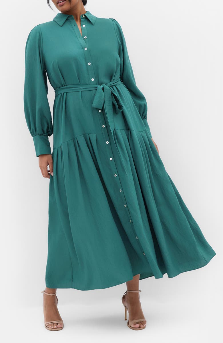 City Chic Romie Button-Up Shirtdress, Main, color, Jade