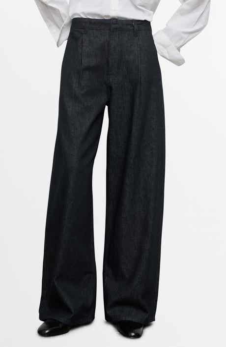 MANGO Wide Leg Pleated Denim Trousers