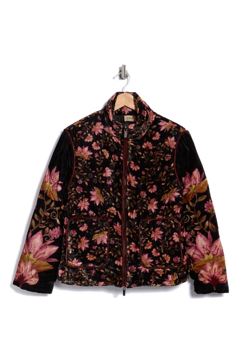 Embroidered Quilted Velvet Jacket, Alternate, color, BLACK GROUND/ MULTI FLORAL