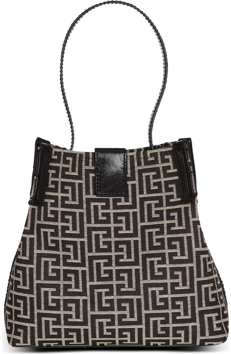 Balmain Release Bucket bag in jacquard and calfskin, Alternate, color, Black