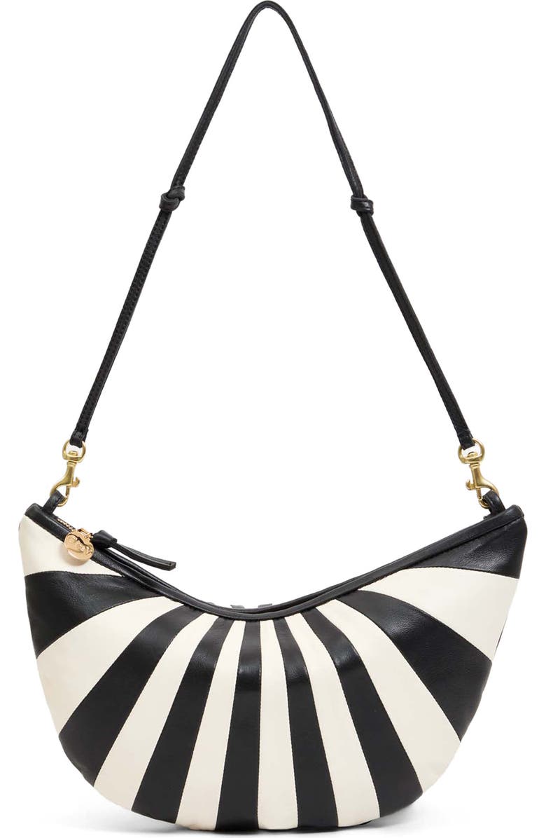 Clare V. Lune Shoulder Bag, Main, color, Black/ Cream Sunburst Nappa