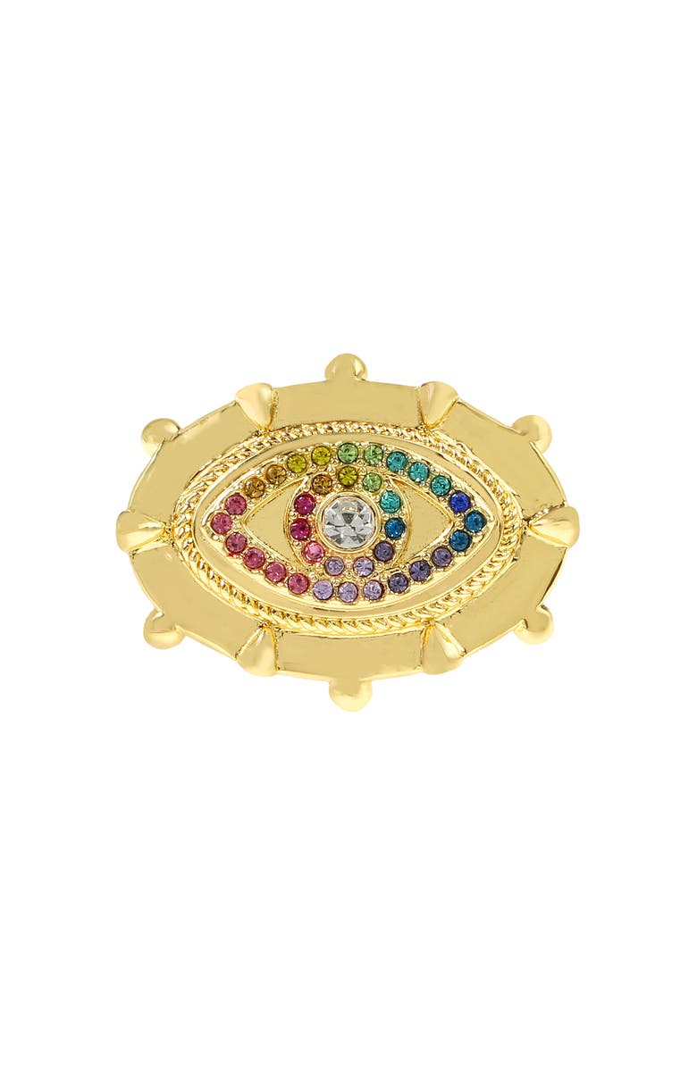 Kurt Geiger London Rainbow Crystal Evil Eye Cocktail Ring, Alternate, color, Gold Multi