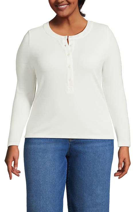 Plus Size Drapey Rib Fitted Long Sleeve Henley T-Shirt
