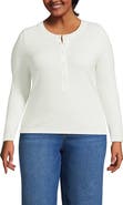 Lands' End Plus Size Drapey Rib Fitted Long Sleeve Henley T-Shirt