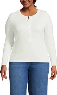 Lands' End Plus Size Drapey Rib Fitted Long Sleeve Henley T-Shirt