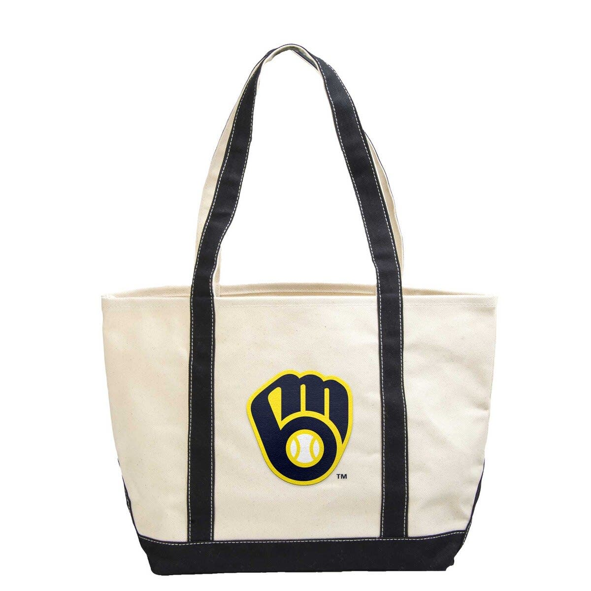 LOGO BRANDS Milwaukee Brewers Canvas Tote Bag, Main, color, Navy
