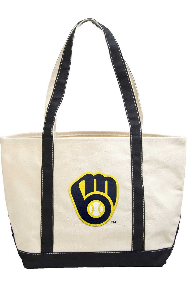 LOGO BRANDS Milwaukee Brewers Canvas Tote Bag, Main, color, Navy