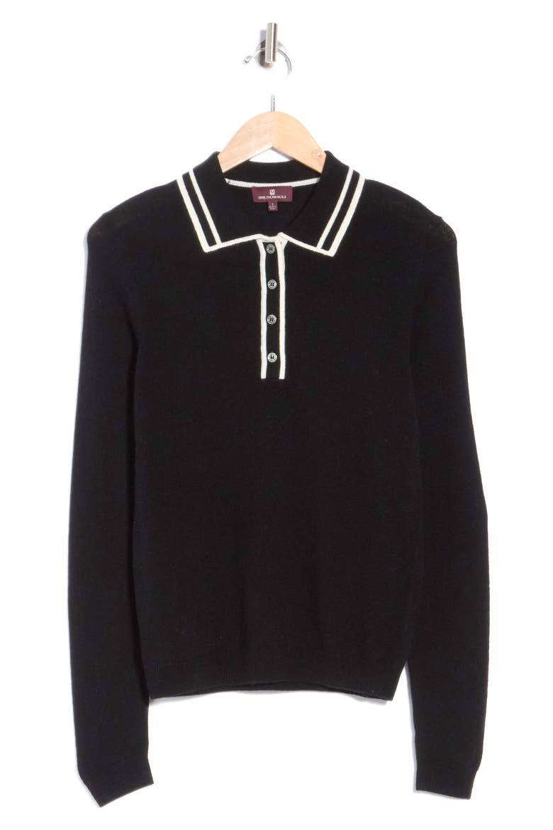 Tipped Wool & Cashmere Polo Sweater, Alternate, color, BLACK