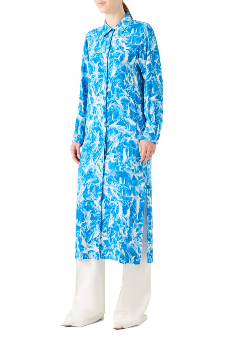 Whitecaps Long Sleeve Midi Silk Shirtdress, Alternate, color, TWILIGHT/ ECRU