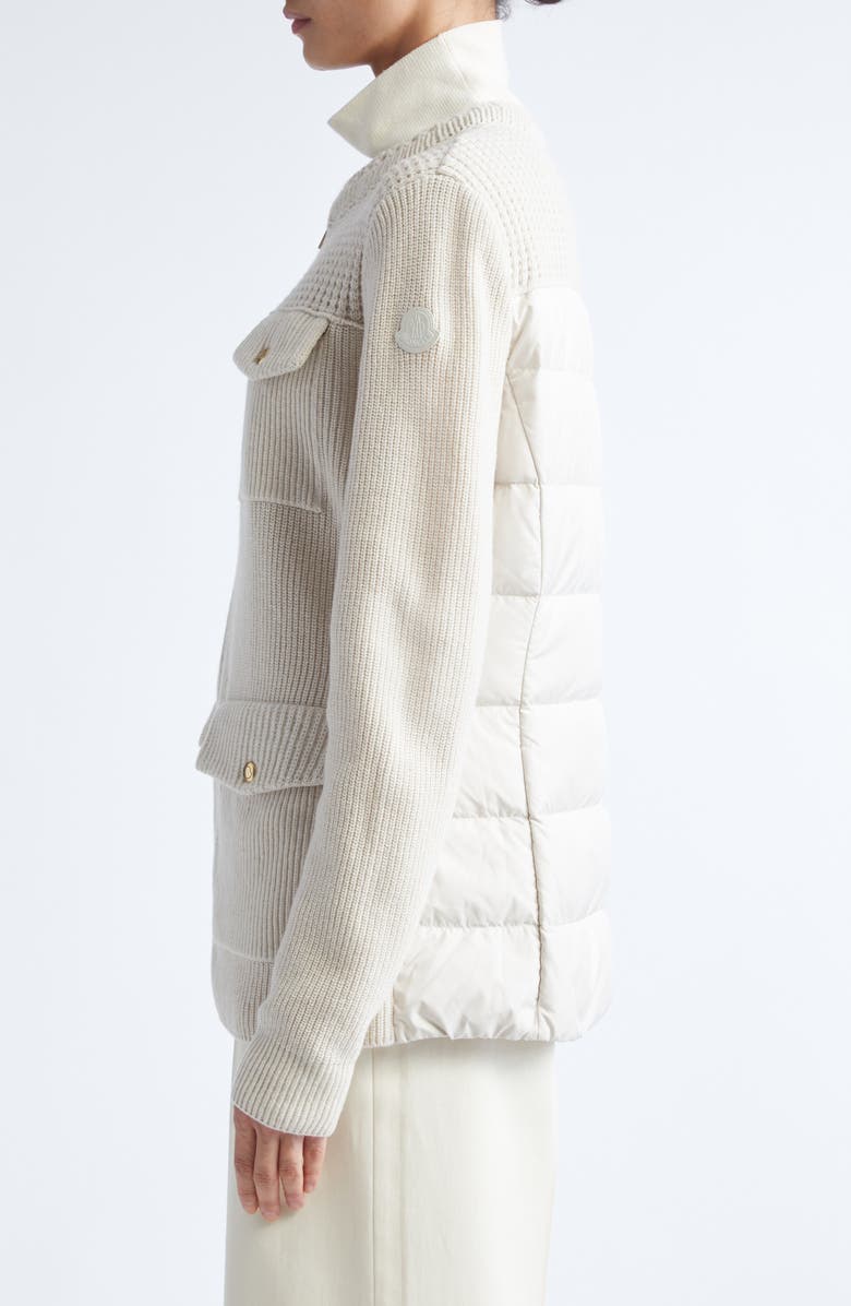 Moncler Virgin Wool Knit & Down Cardigan, Alternate, color, Almond Milk