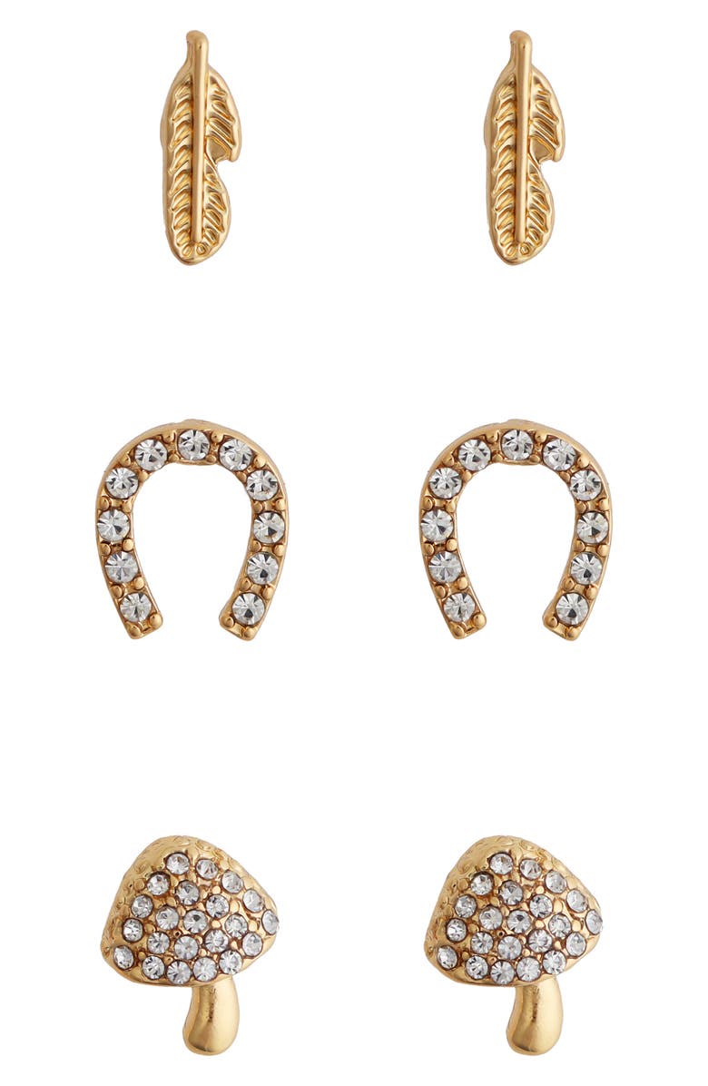 Panacea Set of 3 Assorted Stud Earrings, Main, color, Gold