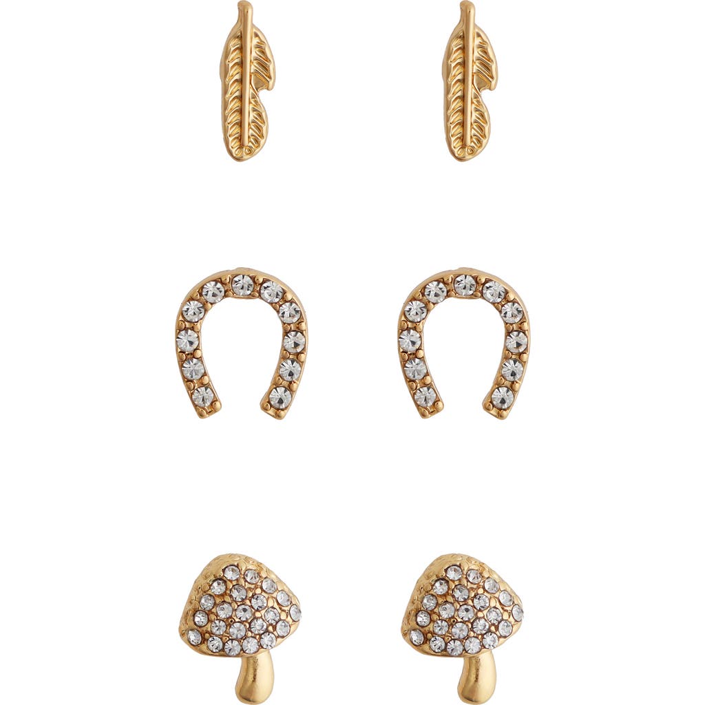 Panacea Set Of 3 Assorted Stud Earrings In Gold