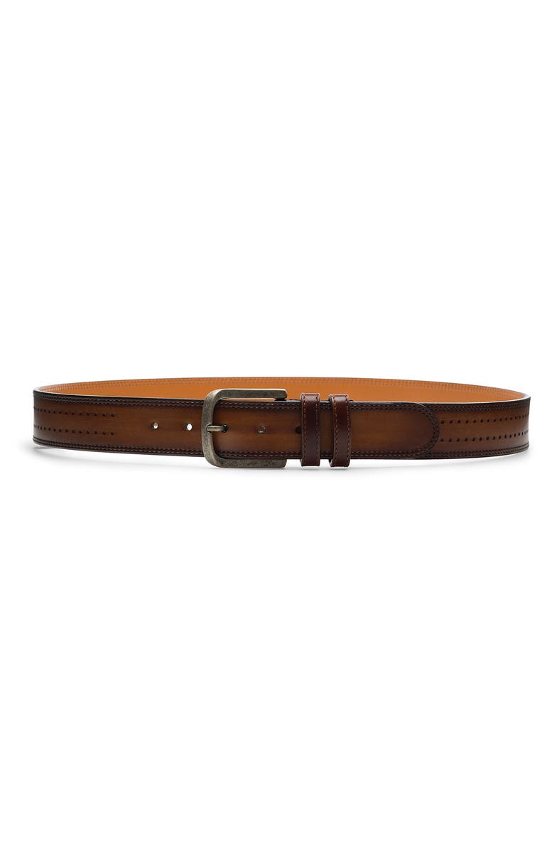 Magnanni Wayne Perforated Leather Belt, Main, color, Cognac