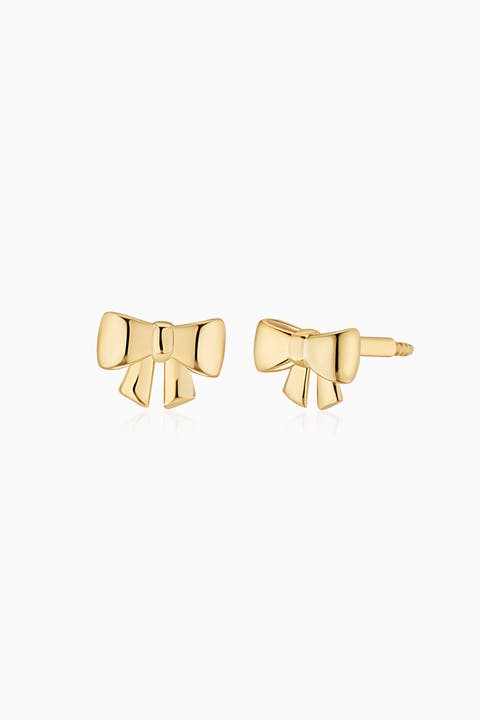 14K Yellow Gold Bow Studs Earrings