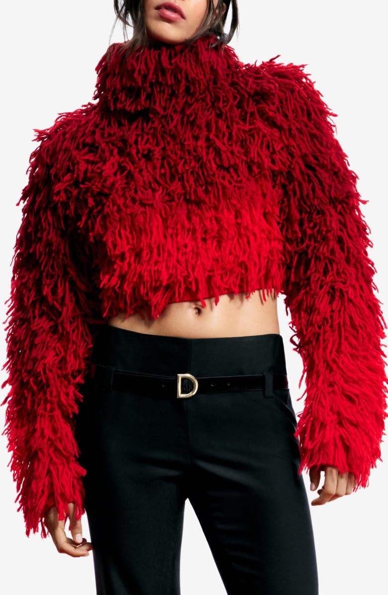 Desigual Ombré Fringe Wool Turtleneck Sweater, Main, color, Red