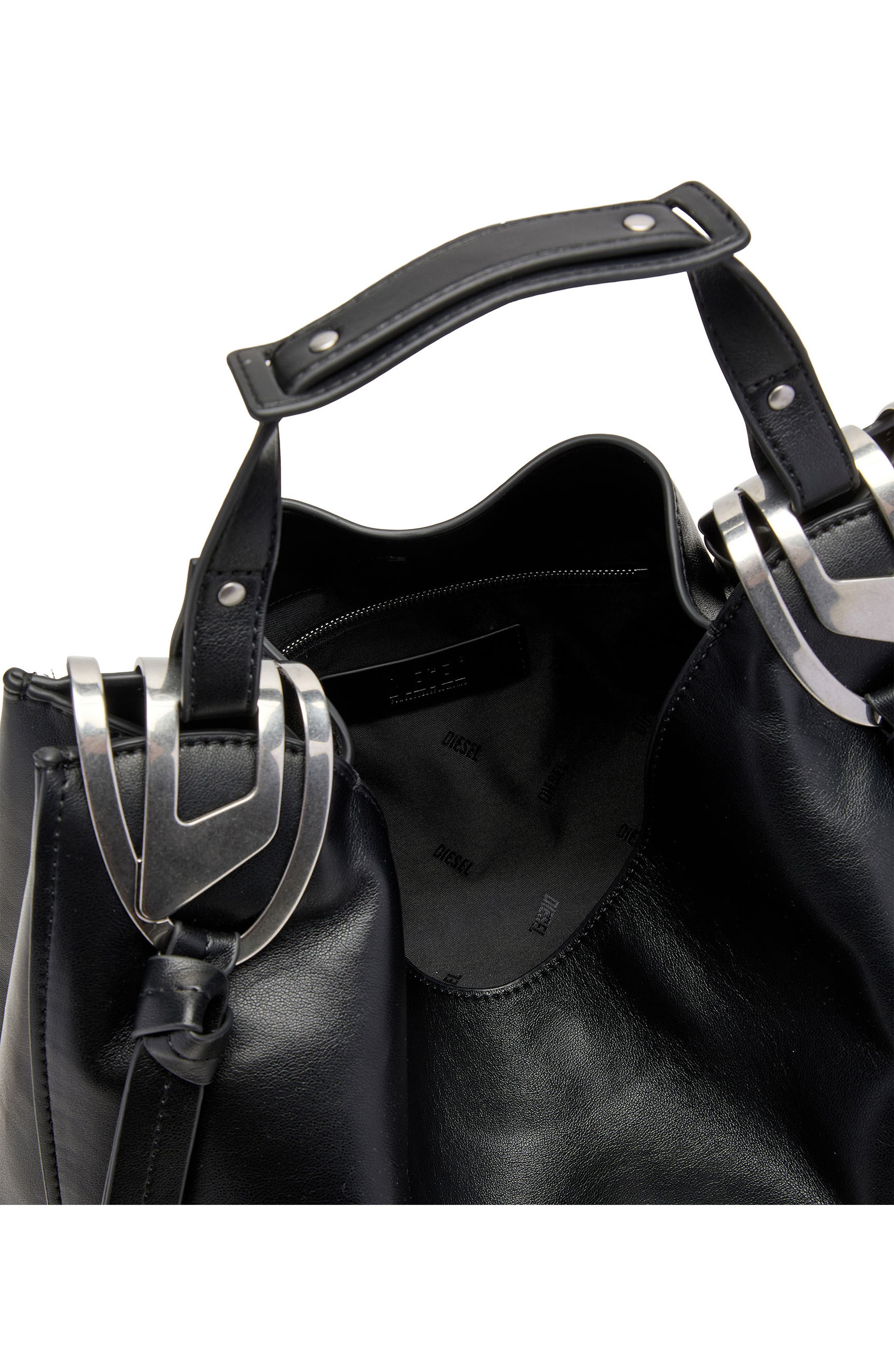 DIESEL<sup>®</sup> Medium Knot-D Top Handle Faux Leather Handbag, Alternate, color, Black