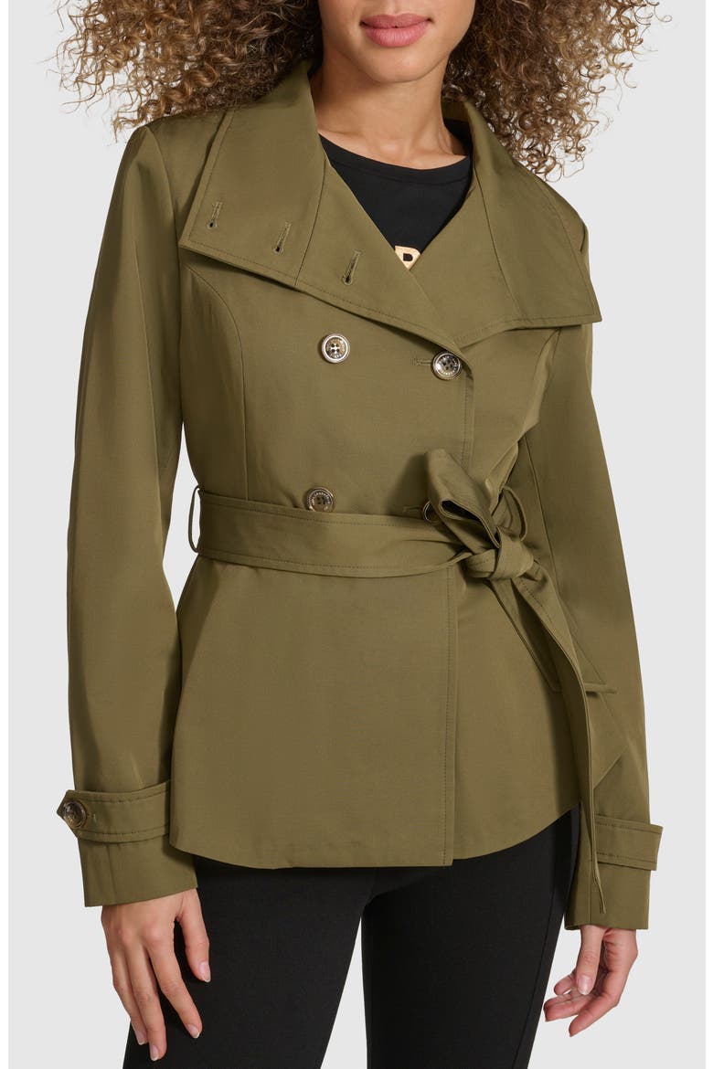 Double Breasted Peplum Trench Jacket, Main, color, OLIVE