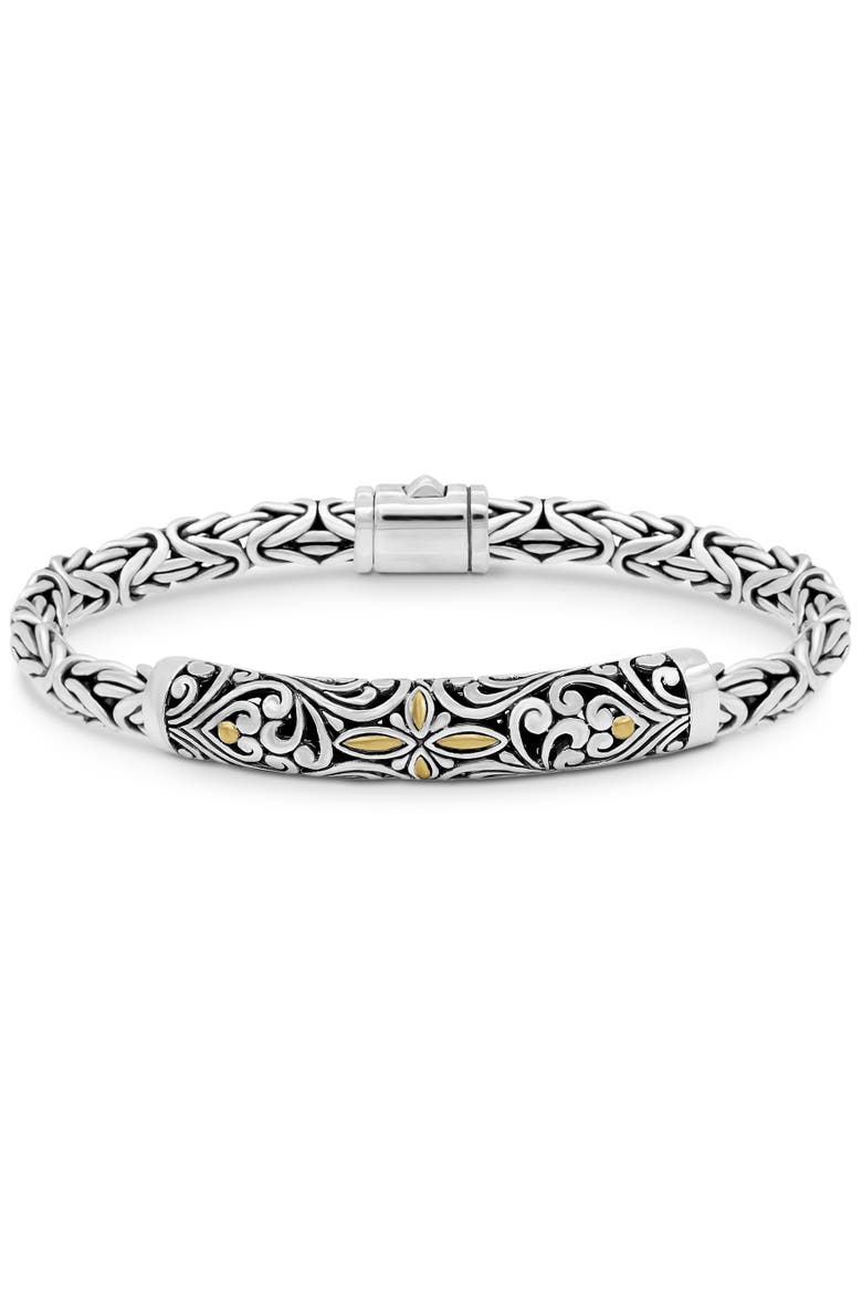 Bali Filigree with Borobudur Oval 5mm Chain Bracelet in Sterling Silver and 18K Gold, Main, color, Silver, Gold
