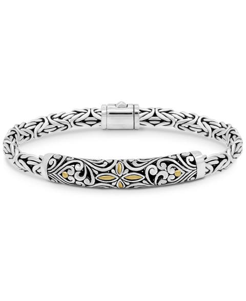 Bali Filigree with Borobudur Oval 5mm Chain Bracelet in Sterling Silver and 18K Gold