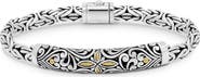 DEVATA Bali Filigree with Borobudur Oval 5mm Chain Bracelet in Sterling Silver and 18K Gold