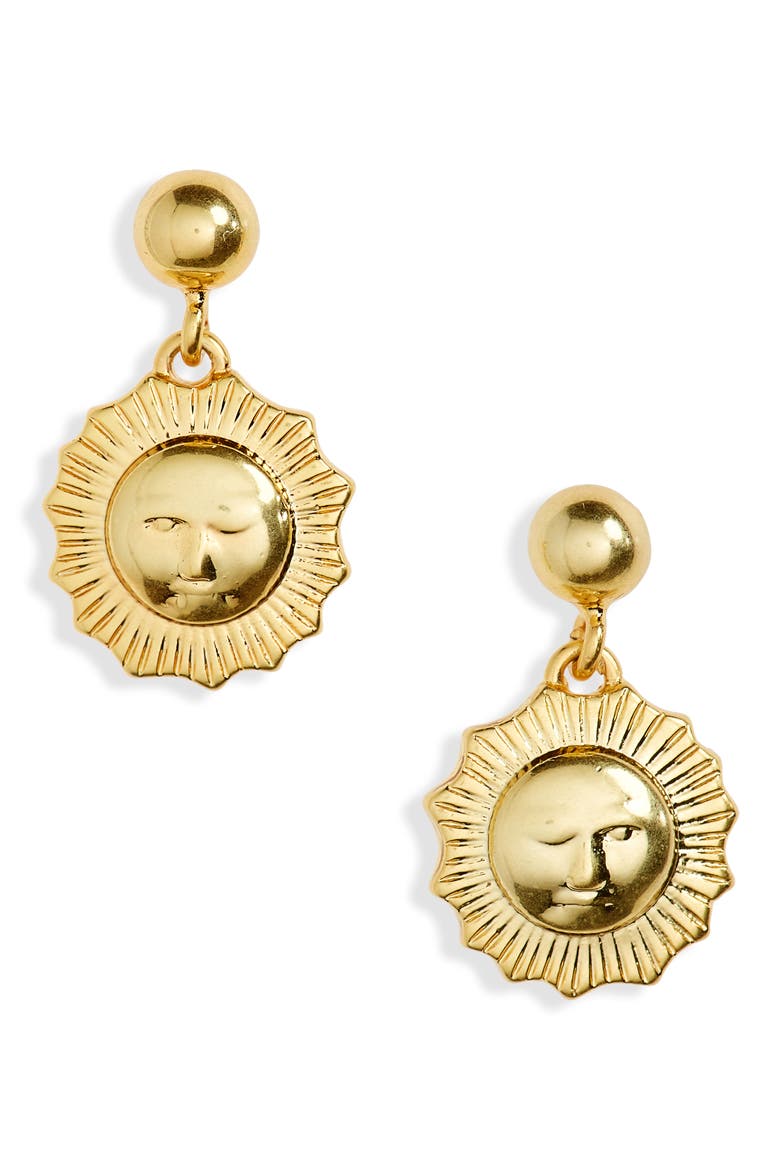 Sundial Drop Earrings, Main, color, VINTAGE GOLD