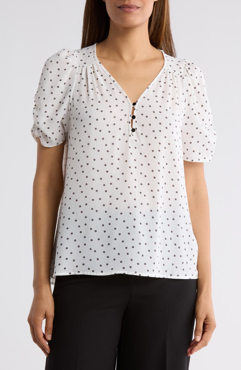 Renee C Polka Dot V-Neck Top, Main, color, Ivory