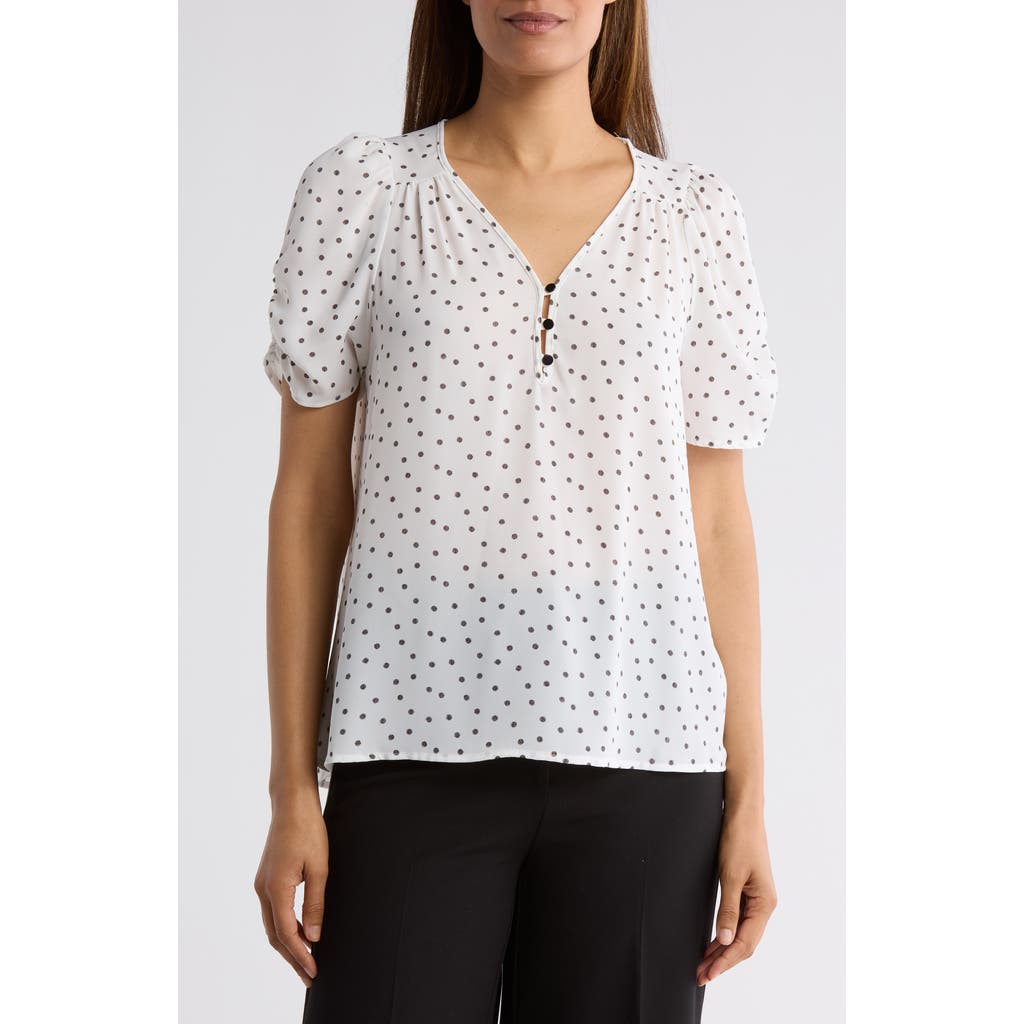 Shop Renee C Polka Dot V-neck Top In Ivory