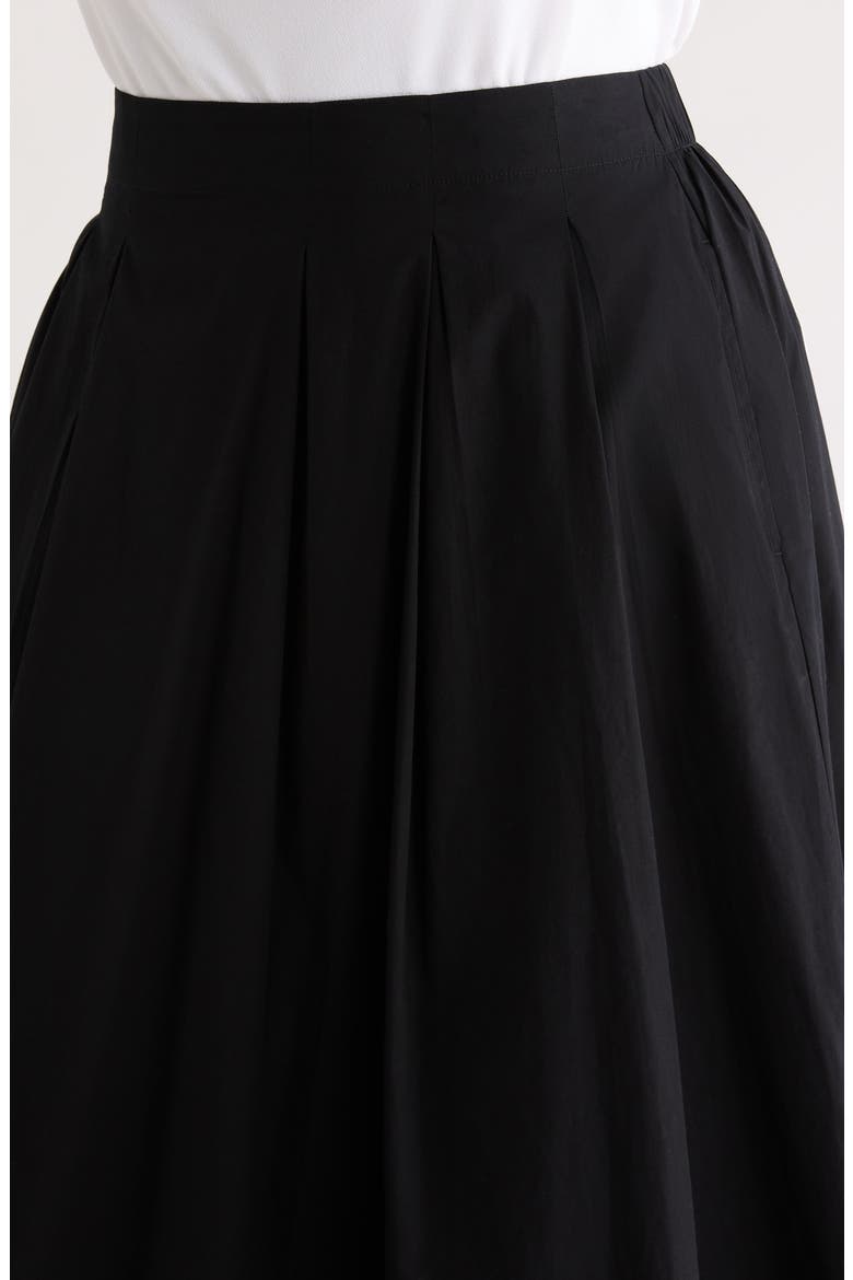 Pleated Cotton Poplin Midi Skirt, Alternate, color, BLACK