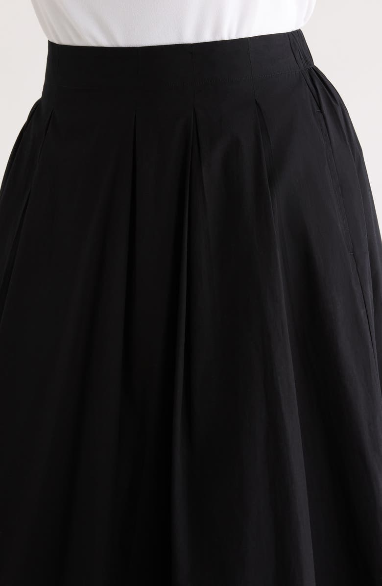 Nordstrom Pleated Cotton Poplin Midi Skirt, Alternate, color, Black