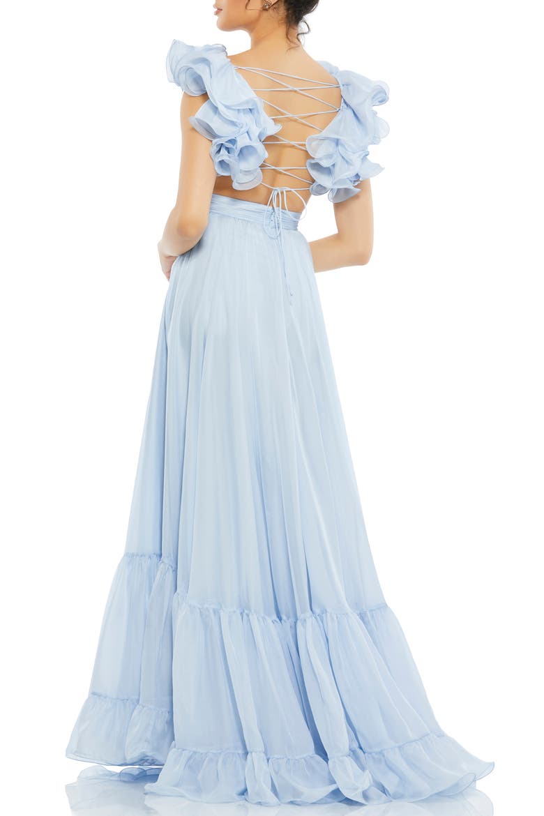 Sleeveless Ruffle Tiered Cut-Out Chiffon Gown, Alternate, color, POWDER BLUE