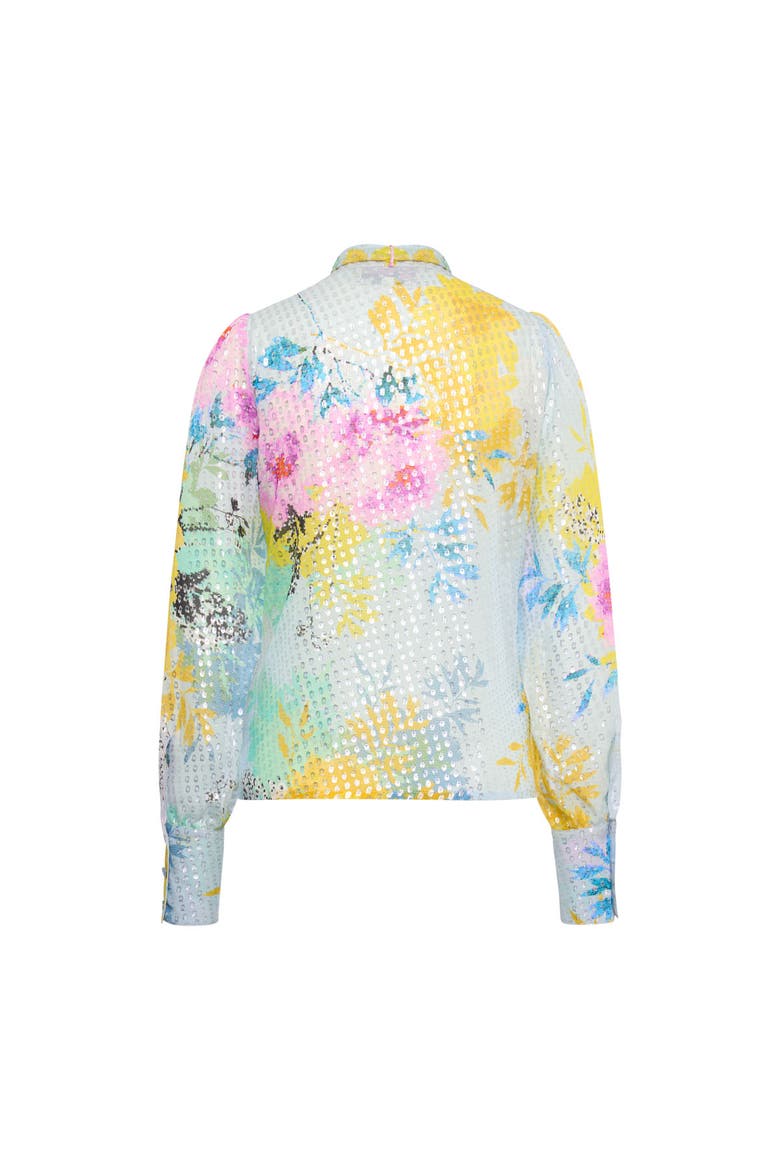 Silk Georgette Tie Neck Blouse, Alternate, color, Blue / Multicolour