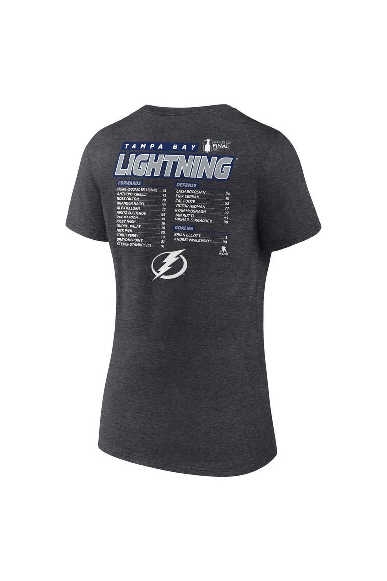 Women's Fanatics Branded Heathered Charcoal Tampa Bay Lightning 2022 Stanley Cup Final Own Goal Roster V-Neck T-Shirt, Alternate, color, Heather Charcoal