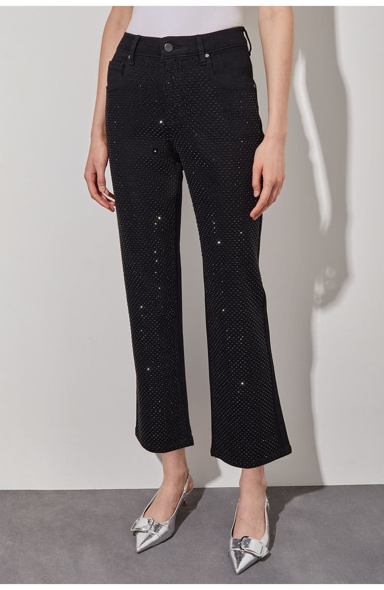 Ming Wang Crystal Front Flared Ankle Jeans, Alternate, color, Black