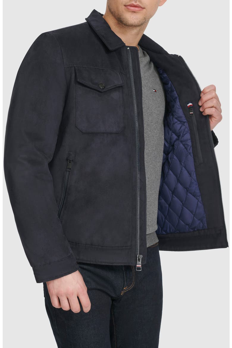 Faux Suede Trucker Jacket, Alternate, color, NAVY