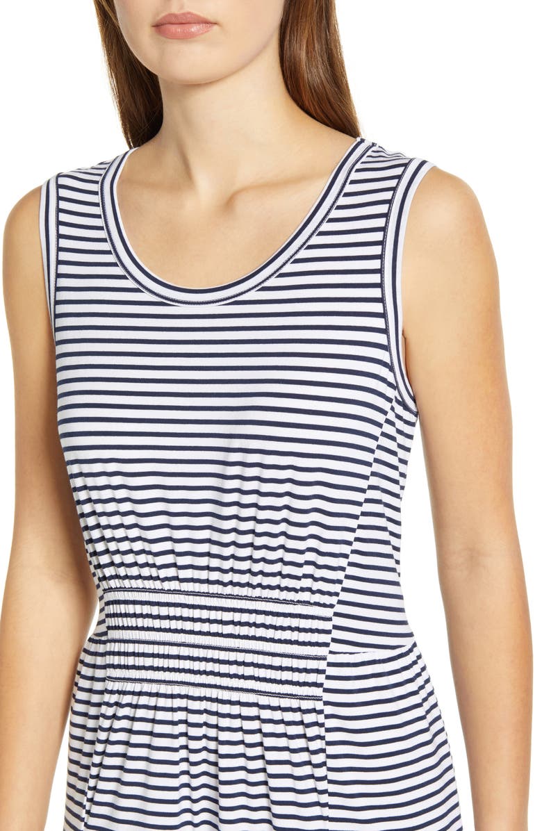 beachlunchlounge Kamala Stripe Tiered Jersey Midi Dress, Alternate, color, 