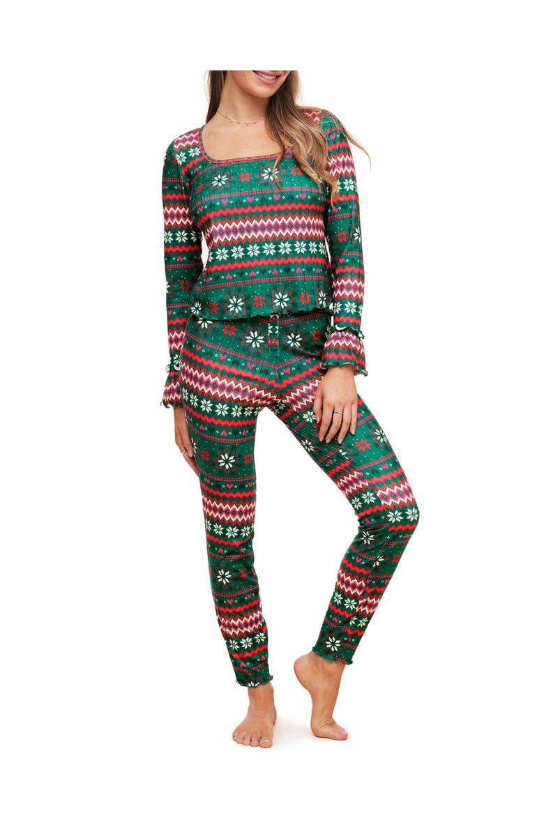 Adore Me Audra Pajama Long Sleeve Top & Legging Set, Main, color, Novelty Green