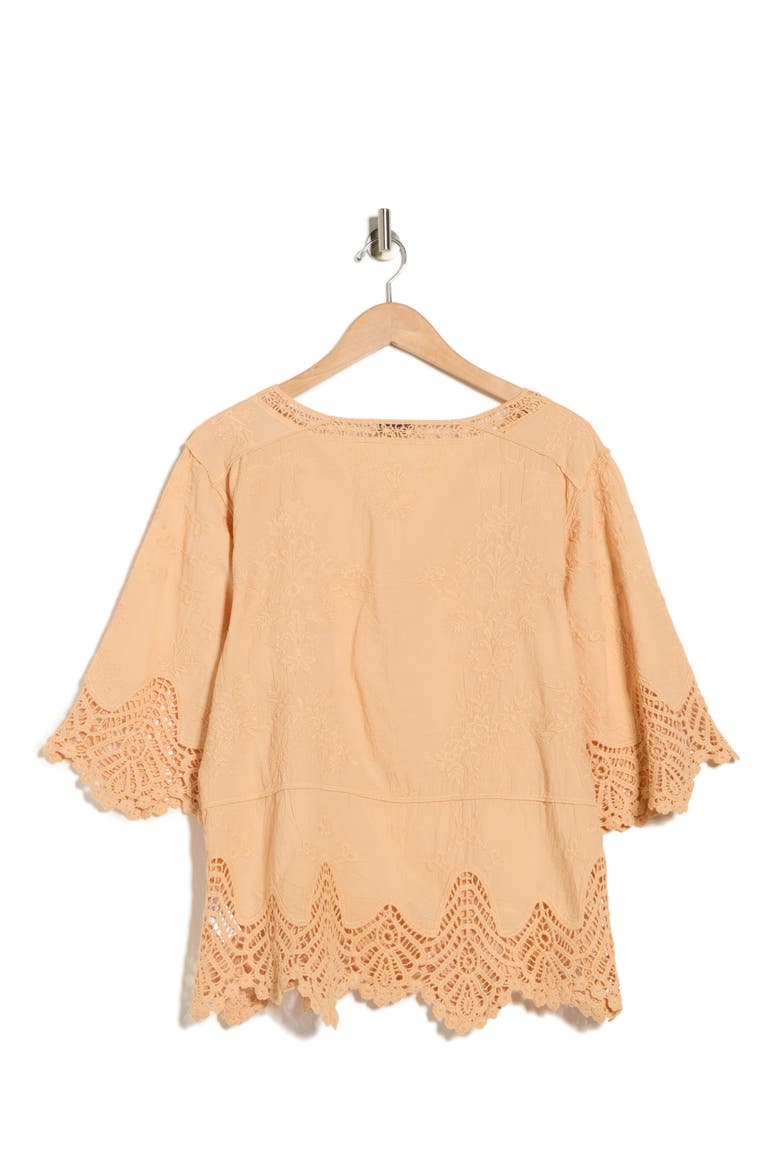 Crochet Cotton Peplum Top, Alternate, color, PEACH PUREE