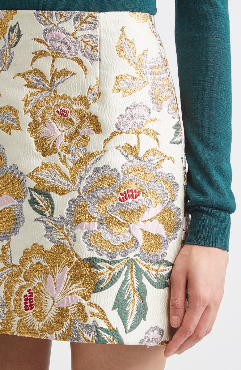 Carolina Herrera Metallic Floral Jacquard Miniskirt, Alternate, color, Ivory Multi
