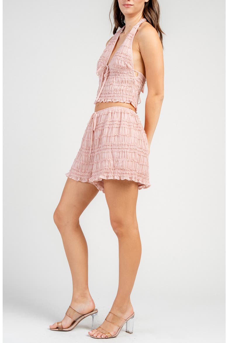 Gauze Halter Neck Crop Tank & Shorts Set, Alternate, color, PINK