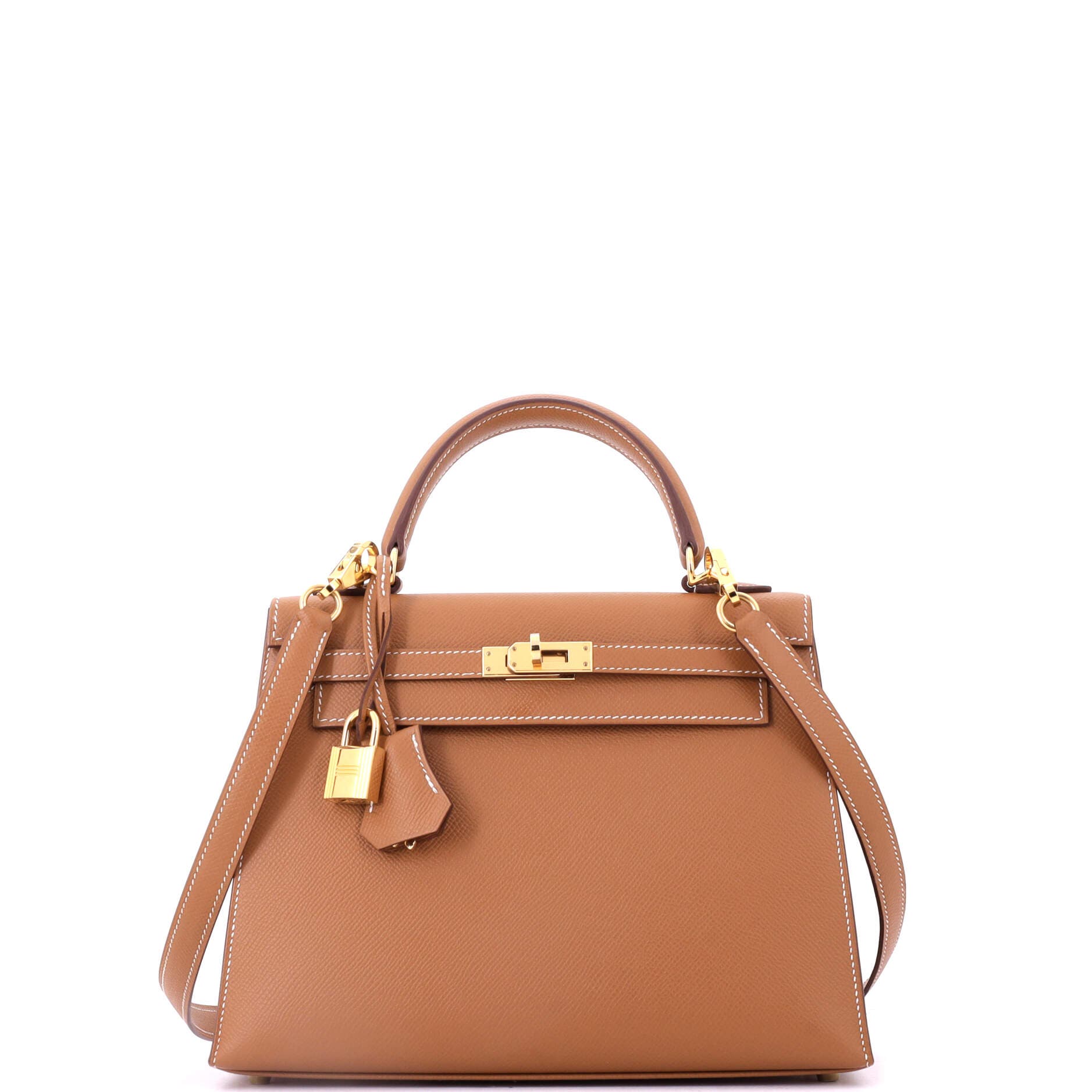 Pre-Owned Hermes Kelly Handbag Brown Epsom with Gold Hardware 25, Main, color, Gold