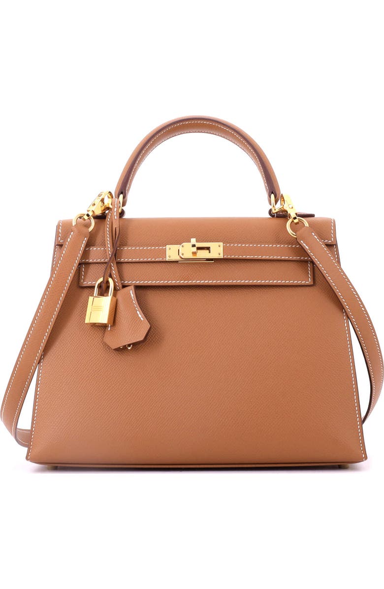 Pre-Owned Hermes Kelly Handbag Brown Epsom with Gold Hardware 25, Main, color, Gold