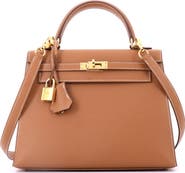 Pre-Owned Hermes Kelly Handbag Brown Epsom with Gold Hardware 25