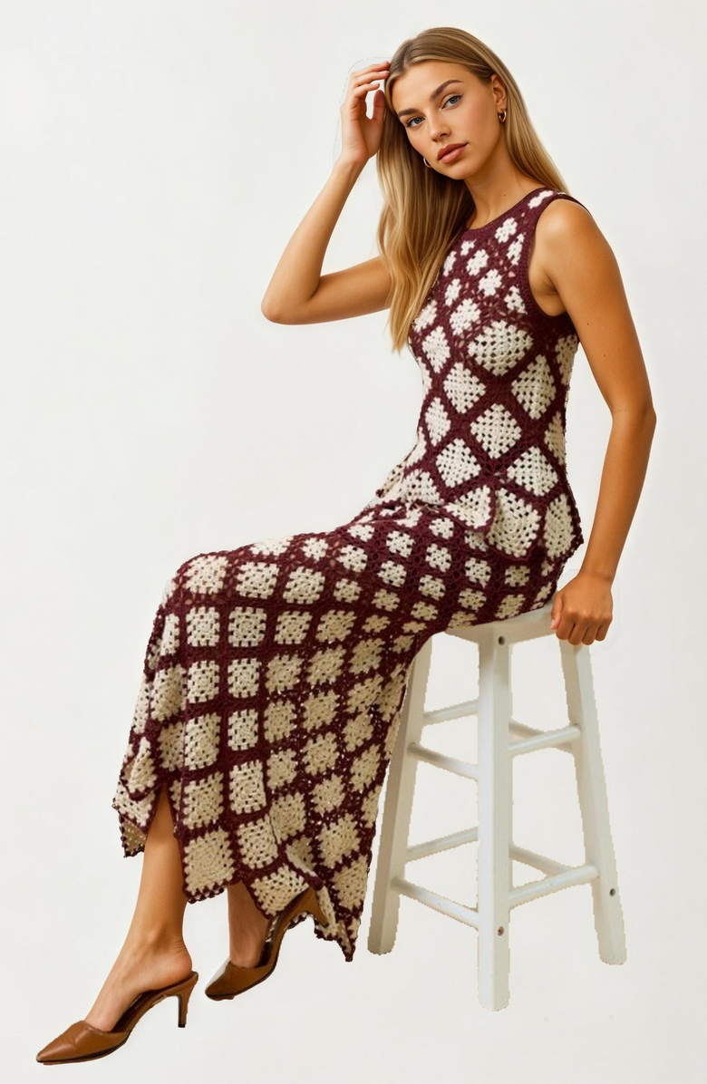 Knit and Lounge Crochet Diamond Pattern Scalloped Hem Midi Skirt, Alternate, color, 