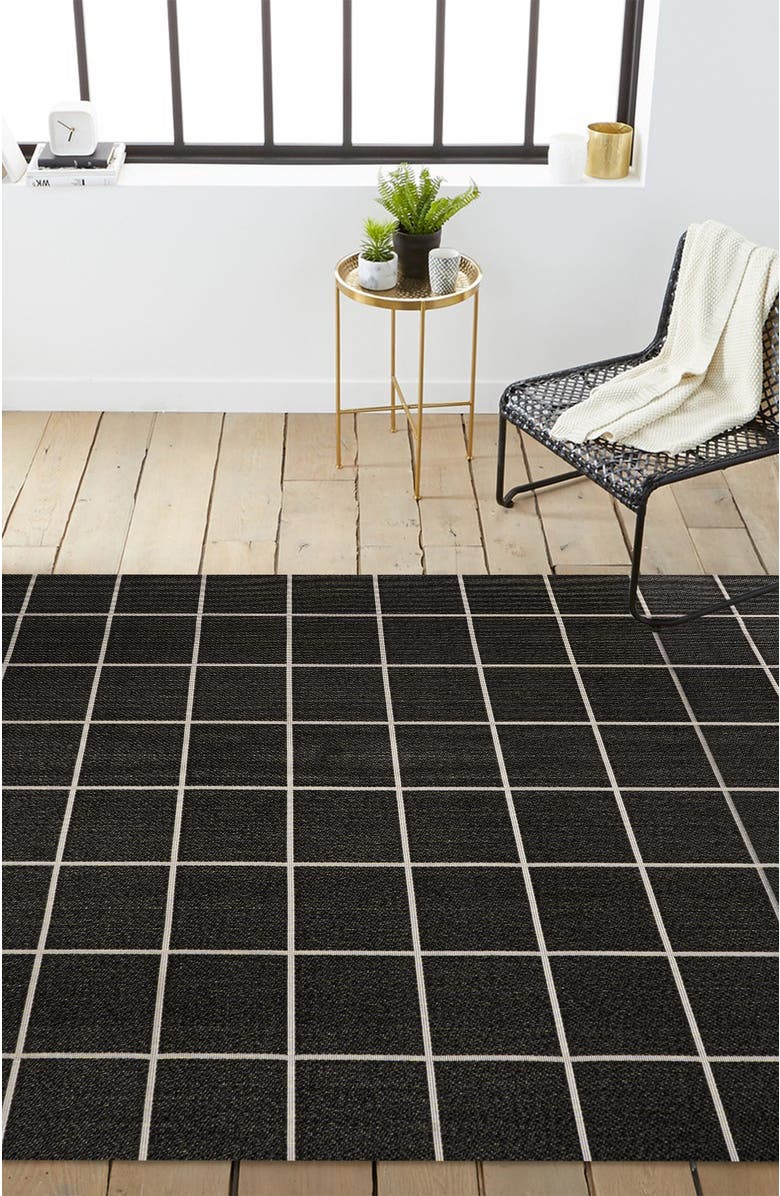 JONATHAN Y Grid Modern Squares Indoor/Outdoor Area Rug, Alternate, color, Black/Cream